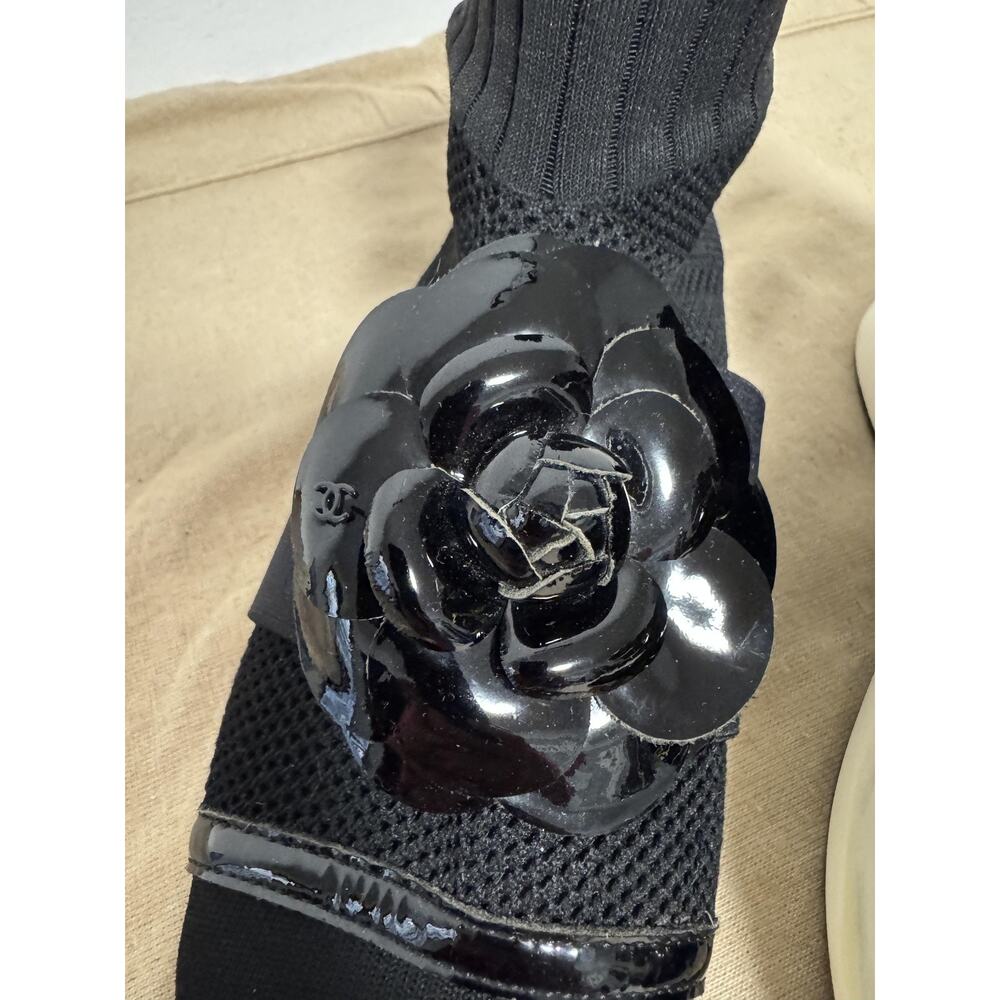 Chanel Shoes Womens Black Camellia Sock Slip On Made in Italy Sneakers Size 9 - Picture 4 of 15